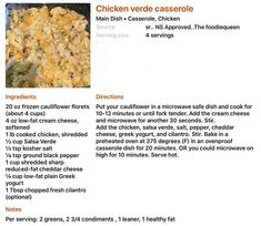 the recipe for chicken veggie casserole is shown in an image above