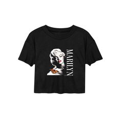 Showcase your love of this iconic Hollywood actress when wearing this cropped Marilyn Monroe butterfly graphic tee. Showcase your love of this iconic Hollywood actress when wearing this cropped Marilyn Monroe butterfly graphic tee. Crewneck Short sleeves Cropped designFABRIC & CARE Cotton, polyester Machine wash Imported Size: Large. Color: Black. Gender: female. Age Group: kids. Material: Cotton Blend. Retro Black Short Sleeve Crop Top, Retro Black Crop Top For Streetwear, Retro Black Graphic Print Crop Top, Retro Black Crop Top With Graphic Print, Black Retro Crop Top With Graphic Print, Retro Black Cropped Top, Black Retro Cropped Top, Black Retro Cropped Crop Top, Trendy Black Cropped Shirt With Graphic Print