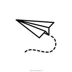 a black and white drawing of a paper airplane flying in the sky with an arrow