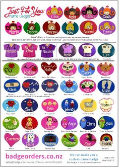 an image of children's name badges with their names in different colors and sizes