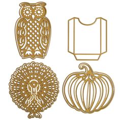 three metal cutting dies with pumpkins and an owl