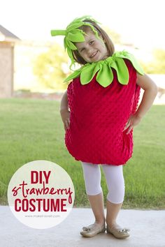 DIY Strawberry Costume...make a plush and plump strawberry costume with a coordinating leaf headband for children of all ages! | via Make It and Love It Diy Strawberry Costume, Strawberry Costume Diy, Nutrition Month Costume, Diy Halloween Costumes For Girls, Strawberry Costume, Fruit Costumes, Quick Costumes, Diy Halloween Costumes For Kids, Kids Sewing