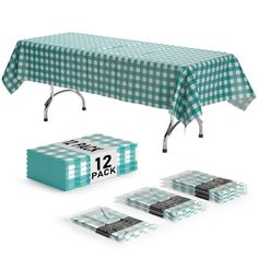 the table cloth is green and white checkered with black numbers on it's sides