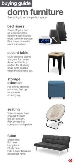 an info sheet with different types of furniture