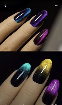 Cat's Eye Nail Art, Simple Trendy Acrylic Nails, Cat Eye Nails Polish How To Do, Pink And Purple Cat Eye Nails, Pink And Blue Gradient Nails, Cat Eye Nail Polish Designs, Magnetic Nail Polish Cat Eye, Cat Eye Polish Designs, Cat Eye Nail Designs Ideas