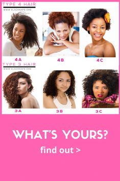 Find out what your hair type is here. Then we will suggest the best products for 4c hair, 4b, 4a, 3c, 3b, and 3a hair curl patterns along with some tips! Natural Hair Type Chart, Products For 4c Hair, Hair Type Chart, 3a Hair, Type 4c Hairstyles, Type Chart, Hair Structure, Hair Care Regimen