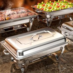 an assortment of grills and trays with food on them