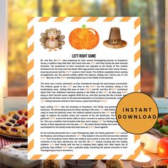 THANKSGIVING GAME PRINTABLE You will receive this Thanksgiving game that will make the perfect addition to your Thanksgiving or Thanksgiving work, school, family, or friend activities and festivals. Everyone will enjoy playing this fun game.  PDF Files: 8.5x 11 and  5x7s  Please contact us if you need additional sizes at no additional cost. DOWNLOAD INFORMATION: This is a digital product. No physical product will be sent. Once payment is complete, digital files will be available for download in Left Right Game, Printable Thanksgiving, Friend Activities, Thanksgiving Party, Thanksgiving Games, Thanksgiving Printables, Game Printable, Thanksgiving Parties, Party Printable