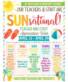 an advertisement for the westside elementary school's sun - national teacher and staff week