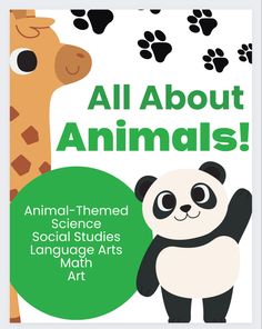 an animal themed social studies language arts math art book with panda and giraffe