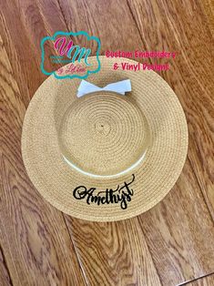 Infant/Toddler Floppy Beach Hat Personalized  w/FREE Name/Monogram, Straw Hat, Sun hat, Embroidered floppy hat, Beach Hat, Straw Beach Hat by UniqueMemoriesLeAnn on Etsy White Straw Cap For Vacation, White Cap Straw Hat For Vacation, Adjustable Casual Hats For Holiday, Beach Sun Hat With Embroidered Short Brim, Embroidered Straw Hat For Beach With Short Brim, Cute Beach Hats With Letter Print, Cute Letter Print Hats For The Beach, White Letter Print Hat For Vacation, Fun Flat Brim Bucket Hat For The Beach