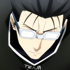 an anime character wearing glasses and looking at the camera with his head tilted to the side