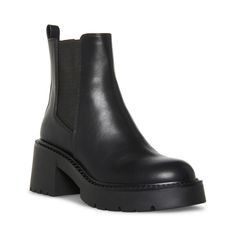 Madden Girl Lug Sole Boots, Lug Sole Boots Business Casual, Ireland Outfits, Chunky Leather Boots, Descendants Dr, Black Leather Outfit, Boots 2024, Boot Silhouette, Black Boots Outfit