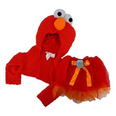 an image of a red sesame character outfit for babys that is too cute to look at