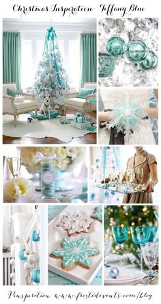 blue and white christmas decorating with snowflakes, ornaments, and other things