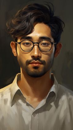 a painting of a man wearing glasses