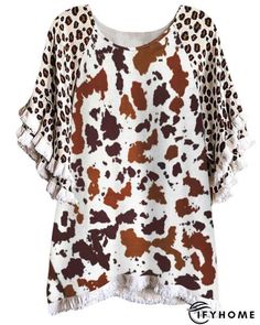 Casual Cotton-blend 3/4 Sleeve Leopard-print T-shirt Printed Cotton Half Sleeve T-shirt, Spring Random Print Short Sleeve Tops, Brown Printed Summer Tops, Casual Printed Half Sleeve T-shirt, Casual Printed Half-sleeve T-shirt, Casual Half Sleeve Printed T-shirt, Casual Top With Pattern Prints For Summer, Summer Half Sleeve Printed Tops, Summer Half-sleeve Printed Tops