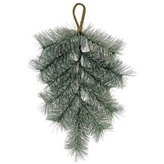 a pine leaf ornament hanging from a rope