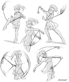 some sketches of different poses for an animation character