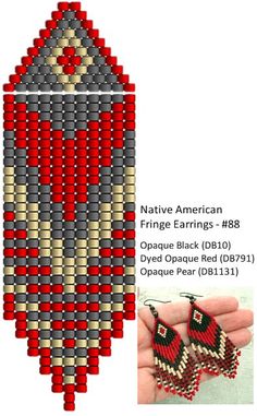 native american fringe earrings - bead pattern by opaee black d073