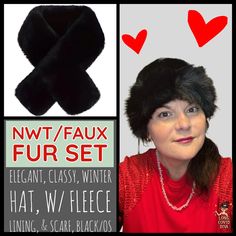 Nwt/Faux Fur Set/Elegant Winter Hat, W/ Fleece Lining, & Matching Scarf, Black/Os Condition: New With Tags (Nwt)! Brand New! Please See Photos For Measurement Information. Thank You! Details & Info: Hat Style: Mongolian, Bucket Hat Scarf Style: Cross Scarf Fabric Composition: 100% Polyester Color: Black Lining: Fleece Seasons: Fall, Winter Care Instructions: Hand Wash Or Dry Clean Please Make Sure To Look At All Of The Pictures & Video Closely, As They Make-Up The Majority Of The Description (Th Winter Care, Scarf Style, Hat Style, Hat Scarf, Winter Hat, Scarf Styles, I Want You, Hat Fashion, Picture Video