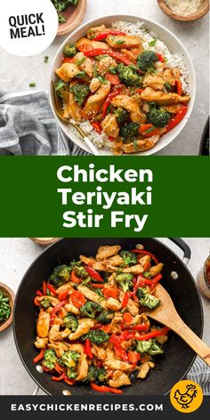 chicken teriyaki stir fry in a skillet