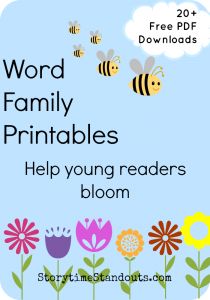 the words word family printables help young readers bloom in front of flowers and bees