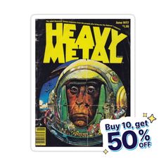 the cover to heavy metal magazine with an image of a man in a space suit