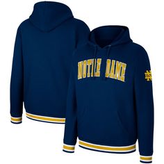 The Men's Colosseum Navy Notre Dame Fighting Irish Varsity Arch Pullover Hoodie is the perfect way to show unwavering support for the Fighting Irish. Made from a soft cotton and polyester blend, this lightweight hoodie offers all-day comfort. Embroidered fabric applique and fleece lining add warmth and style, while the front pouch pocket stores essentials. Whether cheering at the game or relaxing at home, this hoodie ensures comfort and style. West Virginia Mountaineer, Louisville Cardinals, Michigan Wolverines, Mens Navy, Color Stripes, Full Zip Hoodie, Sweater Fashion, West Virginia, Lightweight Hoodie