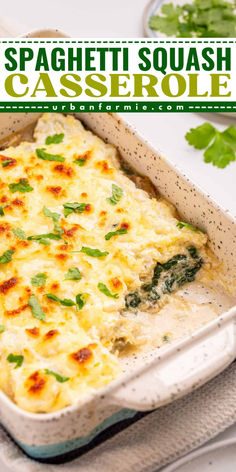 This spaghetti squash casserole has become my go-to quick, healthy and no-hassle dinner. With tender spaghetti squash, creamy ricotta and mozzarella, and savory mushrooms and spinach, this dish has become a household favorite! It’s so easy to throw together and bakes beautifully, so what's not to love? Cheesy Casserole Recipes, Mushrooms And Spinach, Veggie Side Dish Recipes, Spaghetti Squash Casserole, Dinner Recipes Healthy Family, Easy Spaghetti, July Recipes, Vegetarian Sides