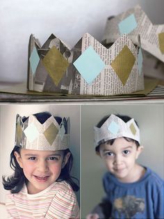 DIY Newspaper Crowns // via salsa pie Diy Crowns, Newspaper Hat, Crown Printable, Whimsical Diy, Diy Newspaper, Paper Crown, Crown Crafts, Diy Crown, Handmade Charlotte