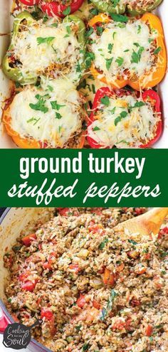 ground turkey stuffed peppers in a casserole dish