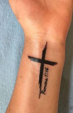 a cross tattoo on the wrist