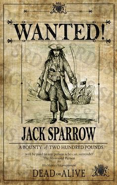 an old book with the title wanted jack sparrow