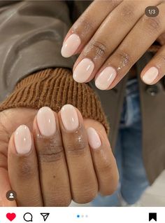 Wide Round Nails, Pink Nails Natural Nail, Rounded Acrylic Nails, Milky Nails, Simple Gel Nails, Round Nails