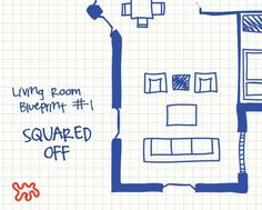 a drawing of a living room with blueprint and squared off