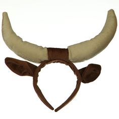 a brown and white headband with horns on it