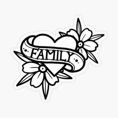 a tattoo style heart with the word family on it and flowers in the middle poster