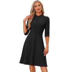 In a timeless classic design, this simple but elegant sheath dress adds to your choice for the upcoming seasons. Stylish and lightweight material easily shows your body curve and elongates your legs. Pair it with heels and you can build a retro elegant look. You can also add a coat/trench coat in fall and winter. Suitable for summer/autumn/spring and many occasions, such as Work, Office, Urban Casual, Coffee Shop, Daily, Date, Business, Formal, Weekend, etc. Classic Midi Dress With 3/4 Sleeves For Work, Black Midi Dress With 3/4 Sleeves For Office, Elegant Solid Color 3/4 Length Dress, Solid Color Office Dress With 3/4 Sleeve, Elegant Half-sleeve Midi Dress For Office, Elegant Half Sleeve Midi Dress For Office, Classic Formal Midi Dress With 3/4 Sleeves, Elegant Solid Color Half Sleeve Midi Dress, Classic 3/4 Sleeve Dress For Work