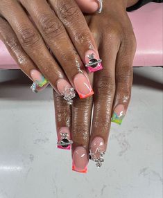 Bahamas Nails, Glittery Acrylic Nails, Neon Acrylic Nails, Punk Nails, Glamour Nails, Colored Acrylic