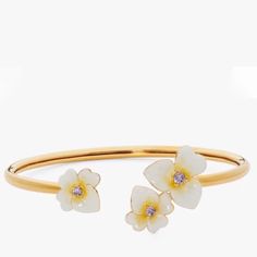 $88 New Kate Spade Precious Pansy Open Bangle Bracelet , Gold Comes Boxed With Dust Bag , Gift Ready! Price Firm, Discounted Kate Spade Feminine Wedding Jewelry, Feminine Kate Spade Jewelry For Wedding, Feminine Kate Spade Wedding Jewelry, Delicate White Bangle Bracelet, Feminine Adjustable White Jewelry, Feminine White Adjustable Jewelry, Kate Spade Elegant Bangle Jewelry, White Feminine Bracelets For Wedding, Kate Spade Bangle Bracelet For Weddings