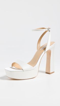 Badgley Mischka Caia Pumps | Shopbop White Chunky Heels, Badgley Mischka Shoes, White Pumps, Heel Caps, Wedding Heels, White Brand, Rubber Heels, Badgley Mischka, Chunky Heel