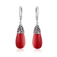 PRICES MAY VARY. Add a pop of dyed dark red turquoise stone to simulated coral with lever back earrings prefect for casual office day wear. Handcrafted by skilled artisans, tarnish resistant, hypoallergenic, lead and nickel free these dangle drop earrings made for any season. Measure: 1.65 inch L x 0.43 inch W Weight: 7 gram Material: .925 Sterling Silver, Dyed Turquoise Stone: 20 mm x 9 mm Each piece is stamped .925 guarantees the quality and craftmanship. Due to the naturally occurring charact Carat Size Chart, Western Earrings, Filigree Earrings, Red Turquoise, Filigree Design, Silver Earring, Bling Jewelry, Turquoise Beads, Silver Turquoise