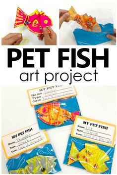 four pictures showing how to make a pet fish project