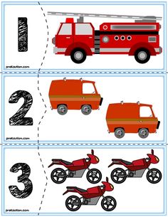 a printable worksheet for numbers 1 - 20 with a fire truck and motorcycle