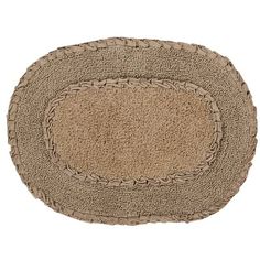 an oval rug with braiding on the bottom and center piece in beige, isolated against a white background