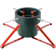 a black and red camping stove with four burners on the top, sitting in front of a white background