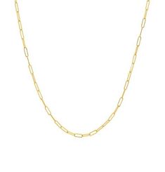 Jump on the paperclip trend with this simple yet eye-catching necklace! A staple in your jewelry collection. This piece can be worn on its own or layered with your favorite chains.14K Yellow GoldEach link is approximately 5 x 2 millimetersChain Length: 18 inches or clasp it through any link for a shorter length Rectangle Lobster Clasp window.SHOGUN_IMAGE_ELEMENTS = window.SHOGUN_IMAGE_ELEMENTS || new Array(); window.SHOGUN_IMAGE_ELEMENTS.push({ hoverImage: '', uuid: 's-9e662ff3-6f50-47cf-8180-66 Paperclip Necklace, Link Chain Necklace, Chain Link Necklace, Paper Clip, Link Chain, Chain Lengths, Lobster Clasp, Jewelry Collection, Chain Necklace