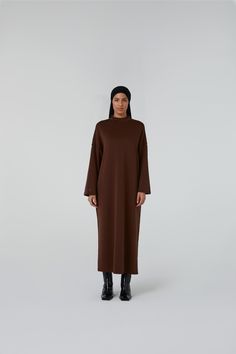 #color_brown Full Coverage Dress, Maxi Tee Dress, Black Brows, Hijab Collection, Everyday Workout, Uk Size 16, Layer Dress, Swim Accessories, Premium Fabric