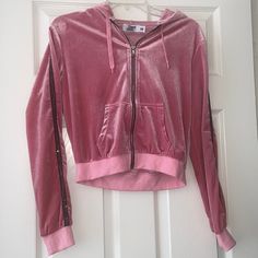 Tiger Mist Lavina Pink Velour Hoodie Size Xs Never Worn 95% Poly, 5% Spandex Hand Wash Warm Front Zipper Closure Side Slant Pockets Velvet Fabric With Rib Knit Trim Crystal Embellished Striping Girly Fits, Velvet Hoodie, Velour Hoodie, Tiger Mist, Pink Velvet, Dream Clothes, Velvet Fabric, Sweater Jacket, Front Zipper